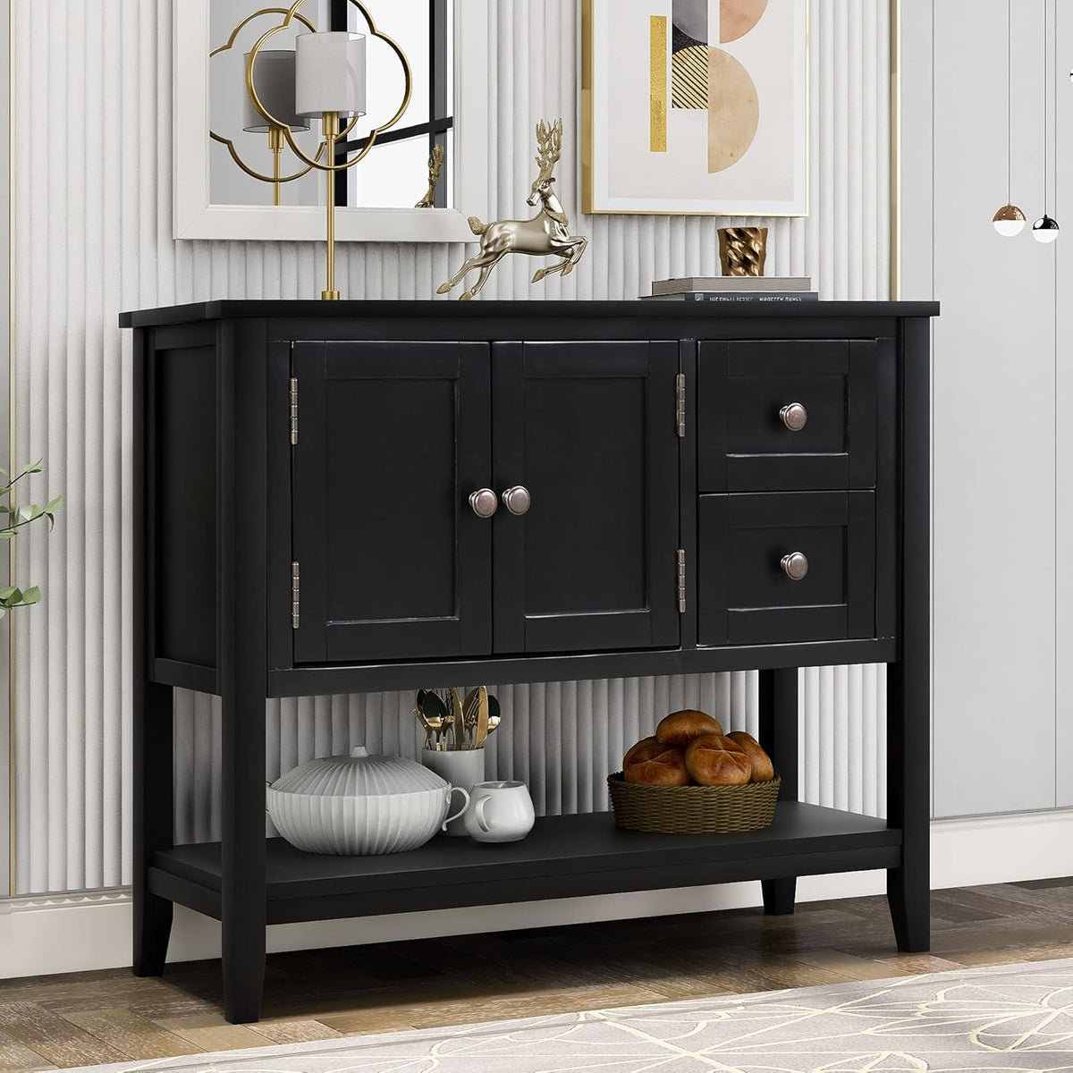 Solid Wood Console Table with 2 Drawers and 1 Cabinet V751