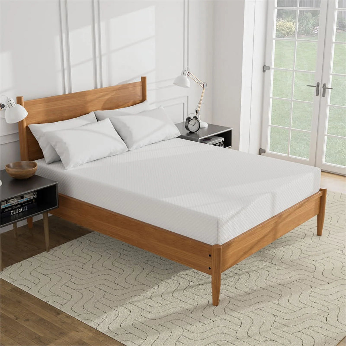 Solid Wood Queen Platform Bed with Memory Foam Mattress S43206