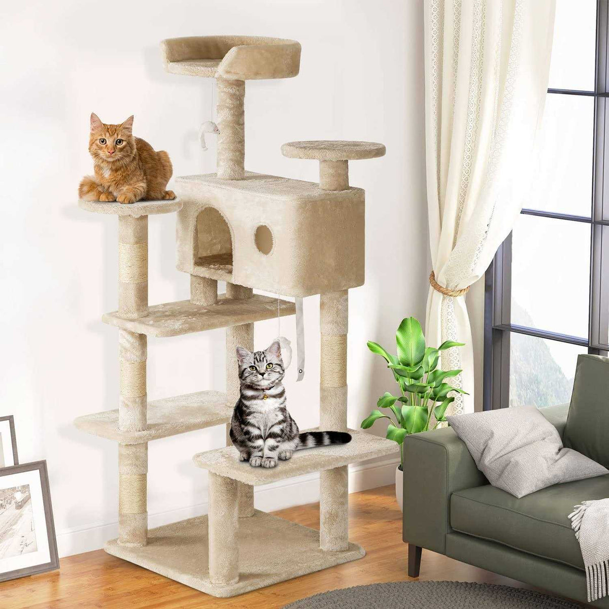 54in Cat Tree Tower with Scratching Posts Y70084