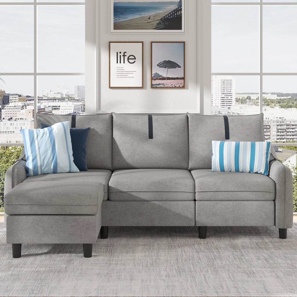 Lightgrey Sherpa Sectional Sofa with Footstool S136096