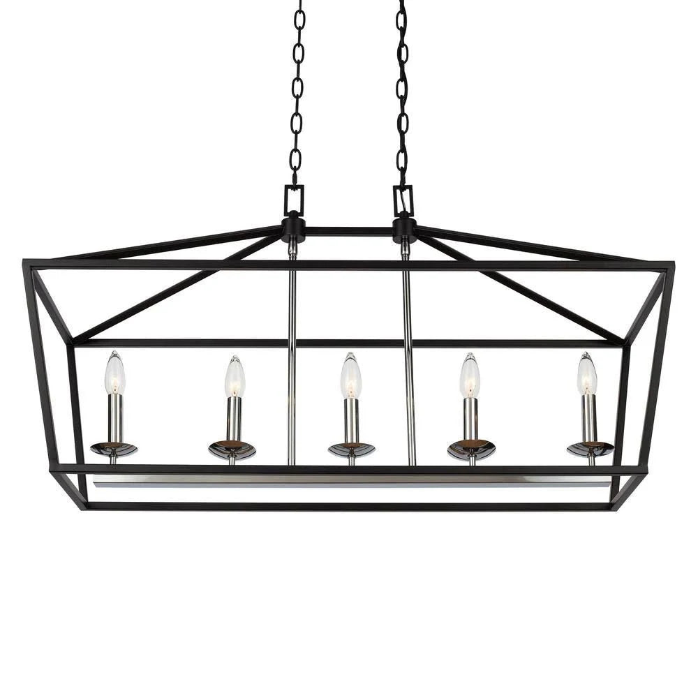 Black and Polished Chrome 5-Light Caged Island Chandelier D900