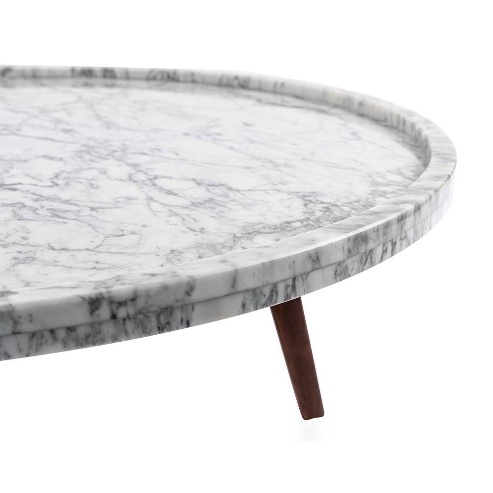 White Marble Side Table with Walnut Legs S2328