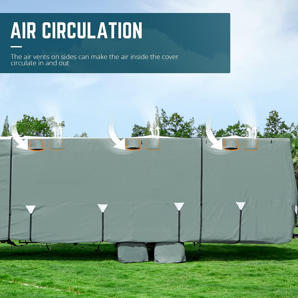 Extra-Thick 5 Layers Anti-UV Travel Trailer RV Cover with 2 Straps & 4 Tire Covers O9671