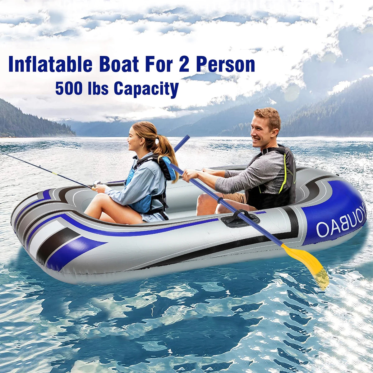 2 Person 74 inch Inflatable Fishing Boat with 2 Oars and Pump I474321
