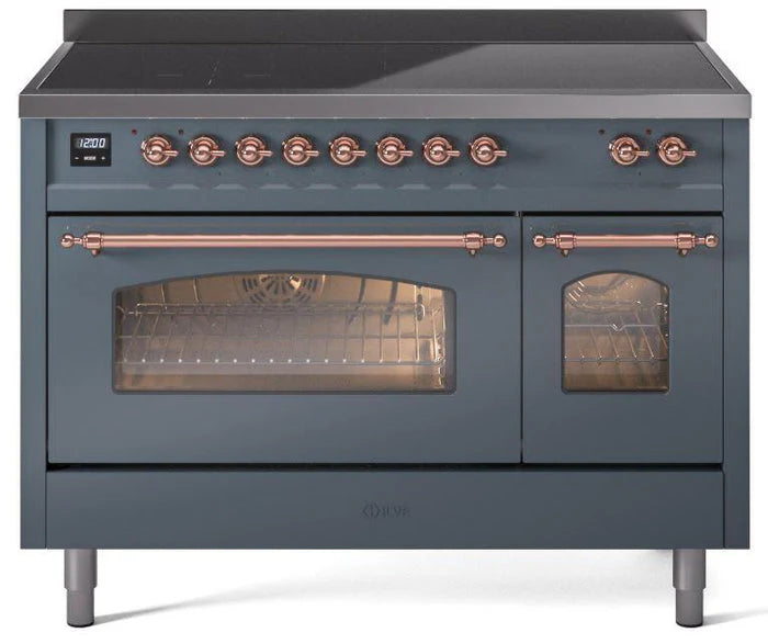 48 Induction Range with Electric Oven in Blue Grey with Copper Trim W125