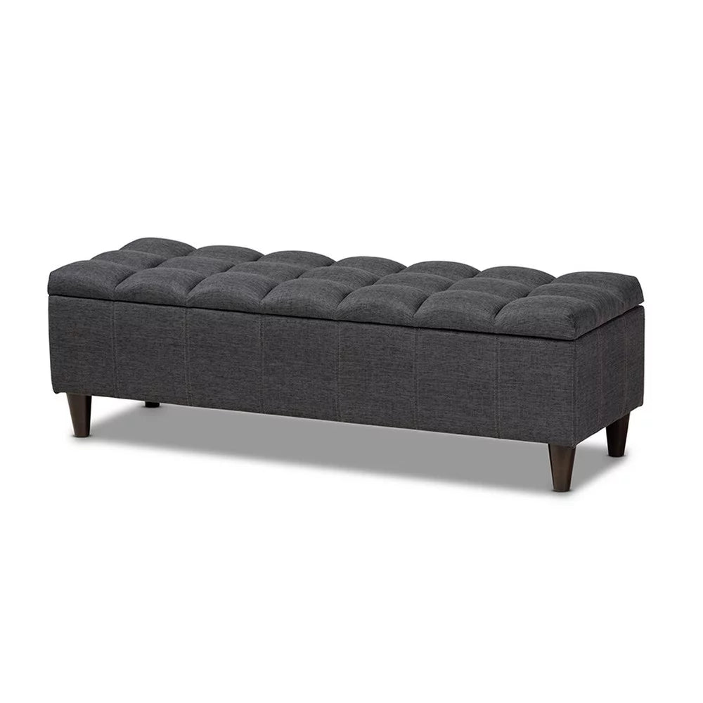Charcoal Fabric Upholstered Wood Storage Bench Ottoman S9178