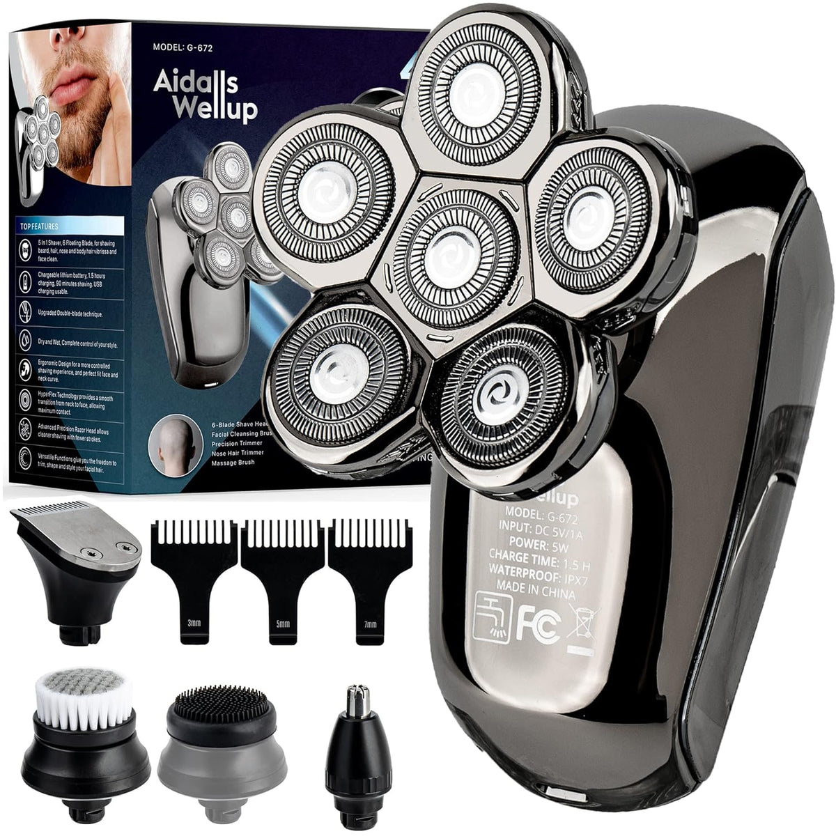 5-in-1 Electric Head Shaver, Cordless and Rechargeable, Pack of 2 W37665