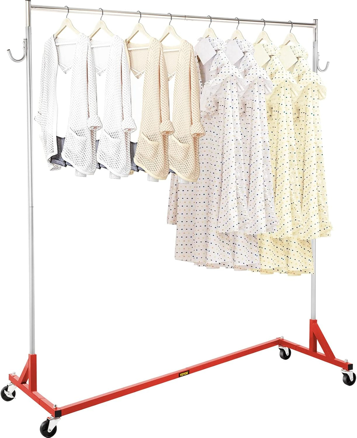 Red Steel Z Base Garment Rack with Lockable Casters W800839