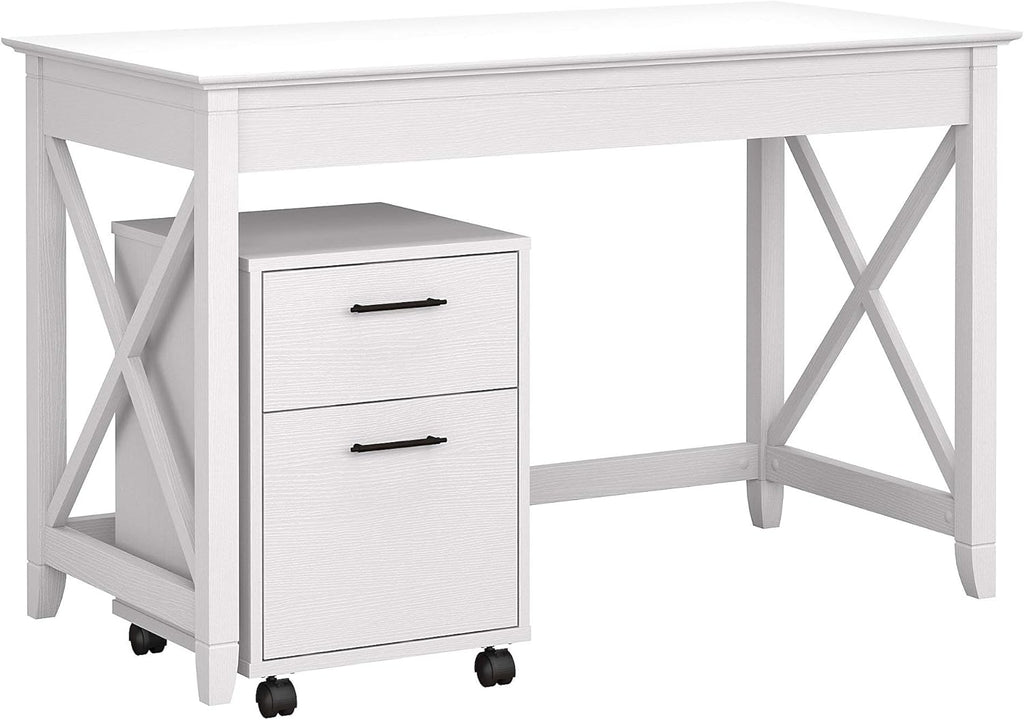 54W Computer Desk with Storage and 2 Drawer Mobile File Cabinet in Washed Gray P76216