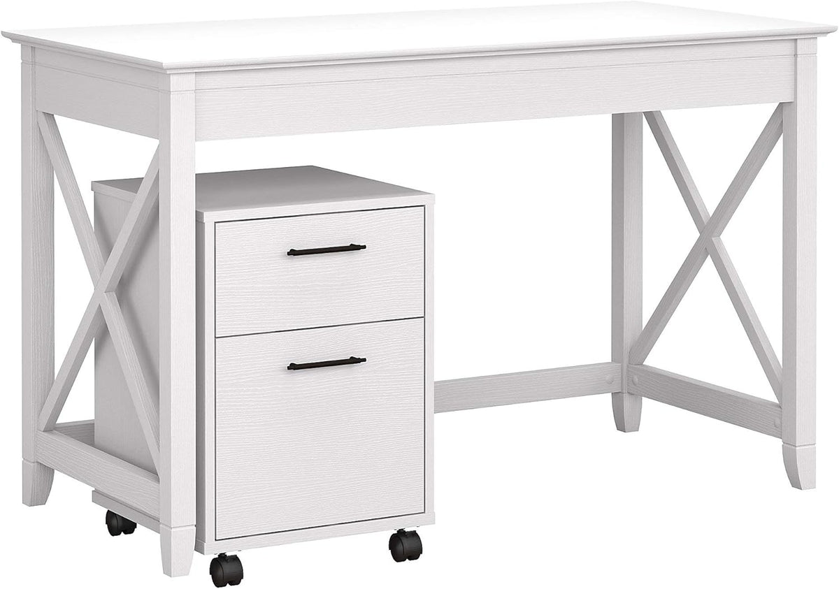 54W Computer Desk with Storage and 2 Drawer Mobile File Cabinet in Washed Gray P76216