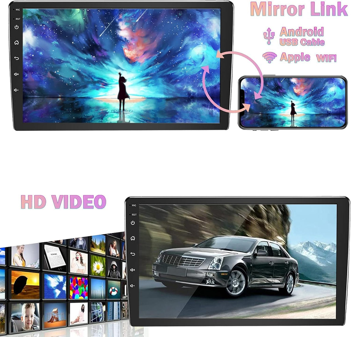 9 inch Double Din Car Stereo with Wireless Carplay Android Auto Backup Camera Touchscreen Q8913