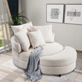 Upholstered Swivel Accent Barrel Chair and Storage Bench with 4 Pillows R8606