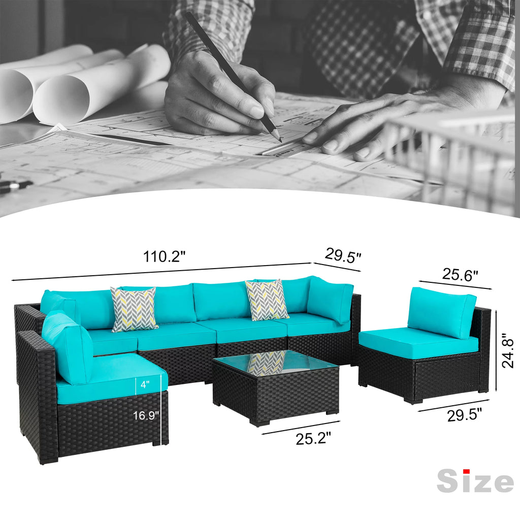 7 Pieces Black Wicker Outdoor Sectional Sofa Set O672233