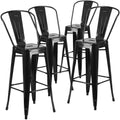 Black-Antique Gold Metal Indoor-Outdoor Barstool with Back T278930