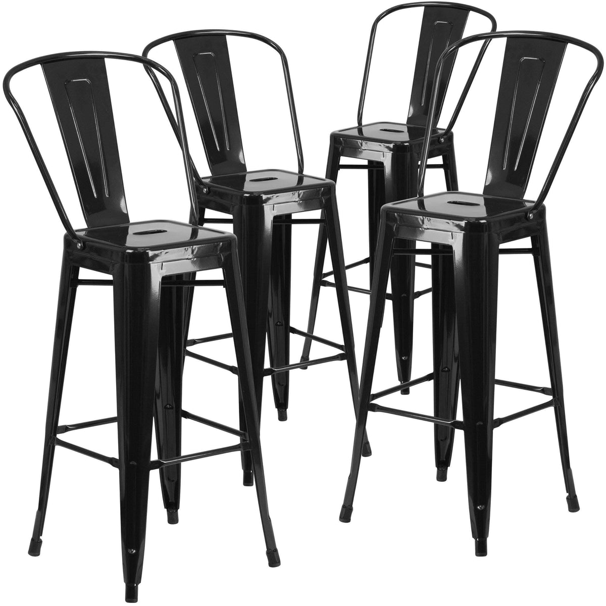 Black-Antique Gold Metal Indoor-Outdoor Barstool with Back T278930