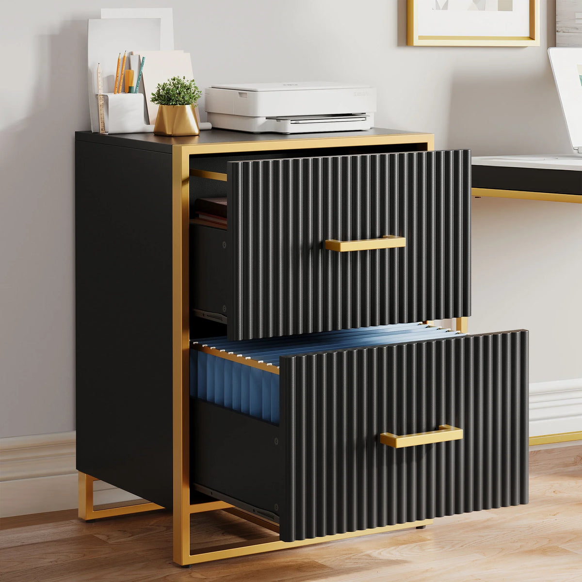 2 Drawer Wood File Cabinet with Metal Legs V16649