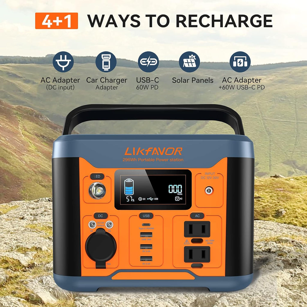 Portable Power Station 300W 296Wh Pure Sine Wave AC Outlet D682