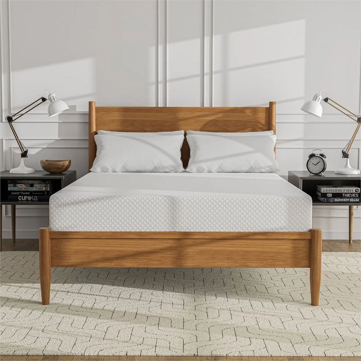 Solid Wood Queen Platform Bed with Memory Foam Mattress S43206