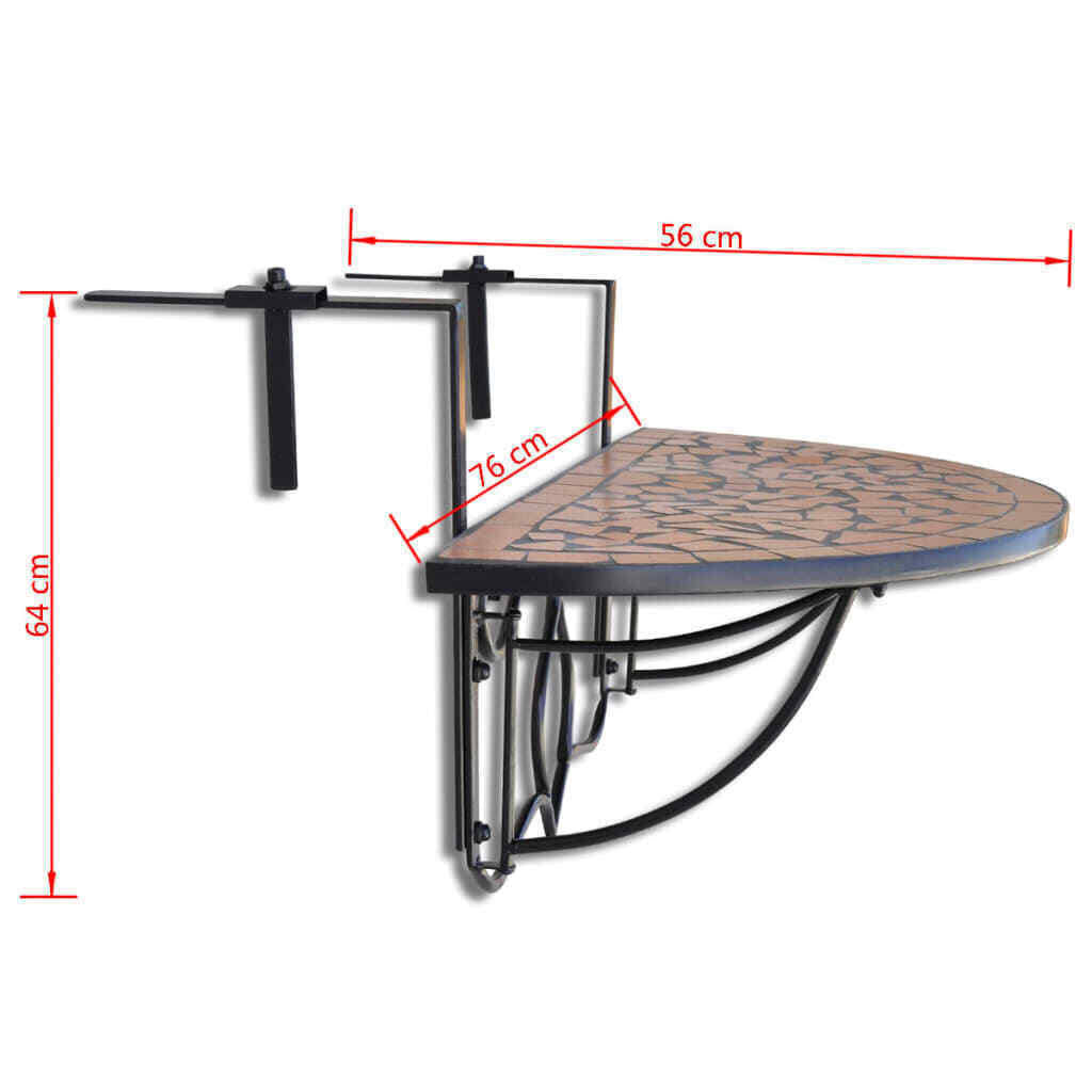 Mosaic Balcony Table Hanging Semi-Circular Terracotta Y21528