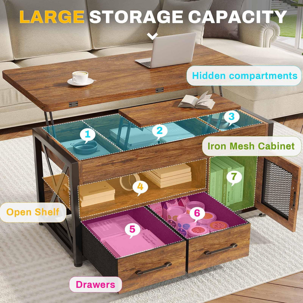 40" Lift Top Coffee Table with Storage Cabinet A735