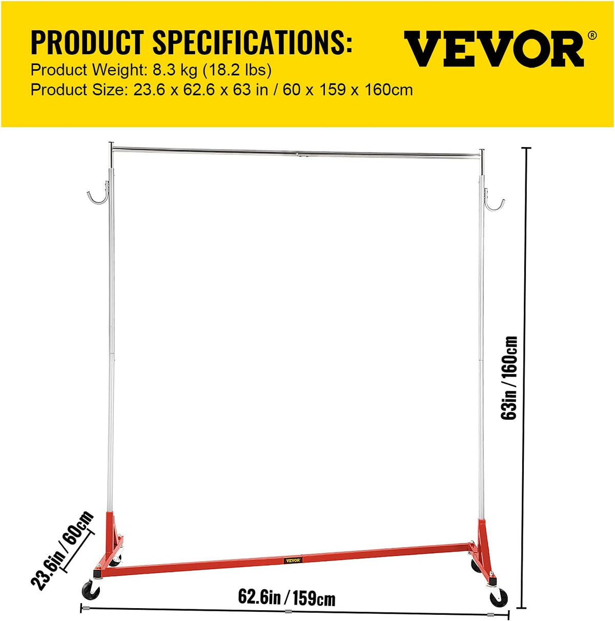 Red Steel Z Base Garment Rack with Lockable Casters W800839