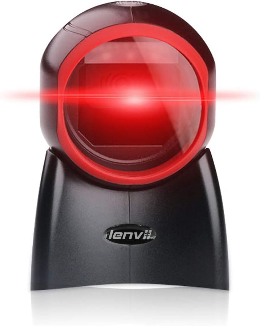2D Barcode Scanner Desktop USB Wired Omni-Directional Hands-Free Automatic Barcode Reader Support 1D and QR-Code for Screen Scanning POS System L940614