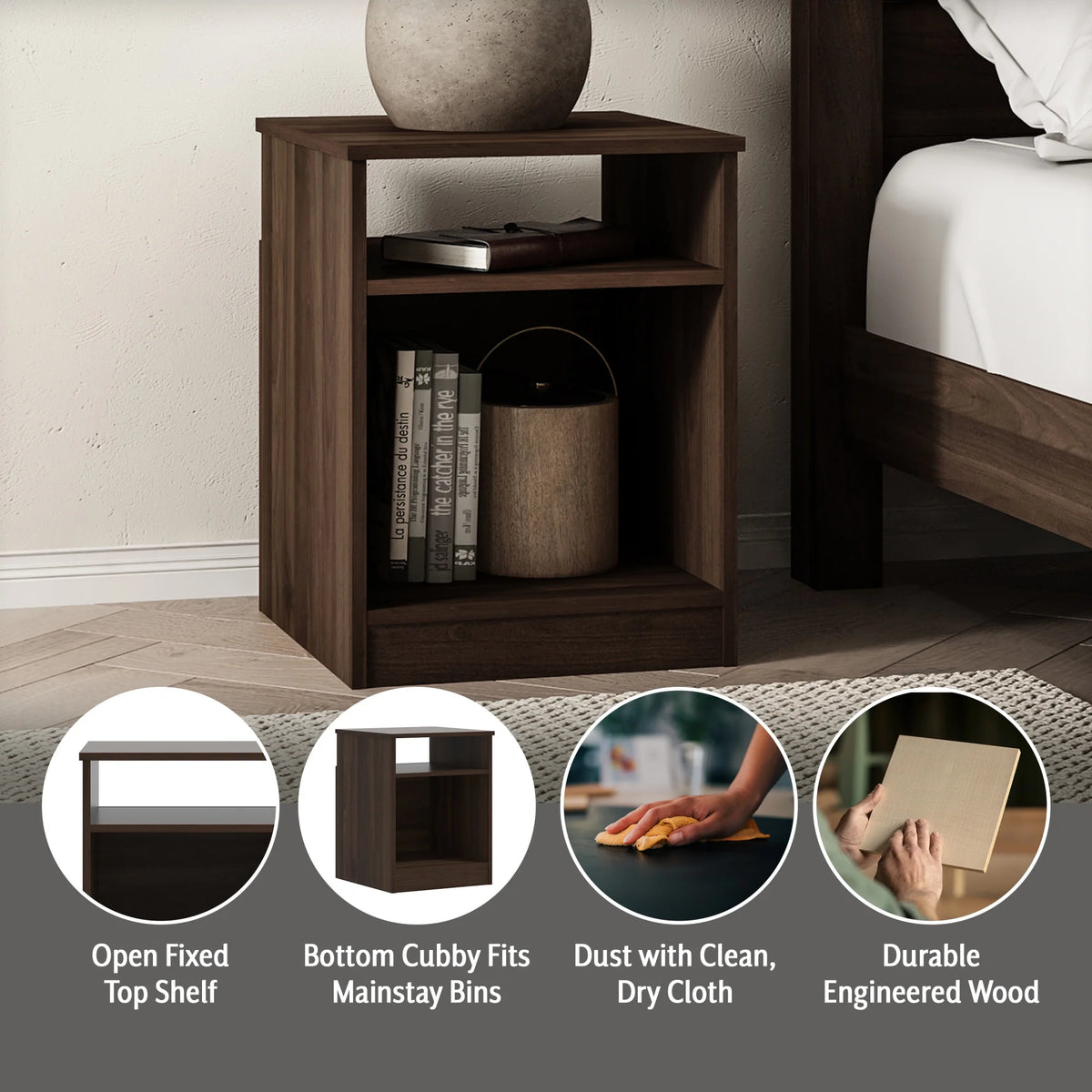 Dark Walnut Open Shelf Nightstand E588