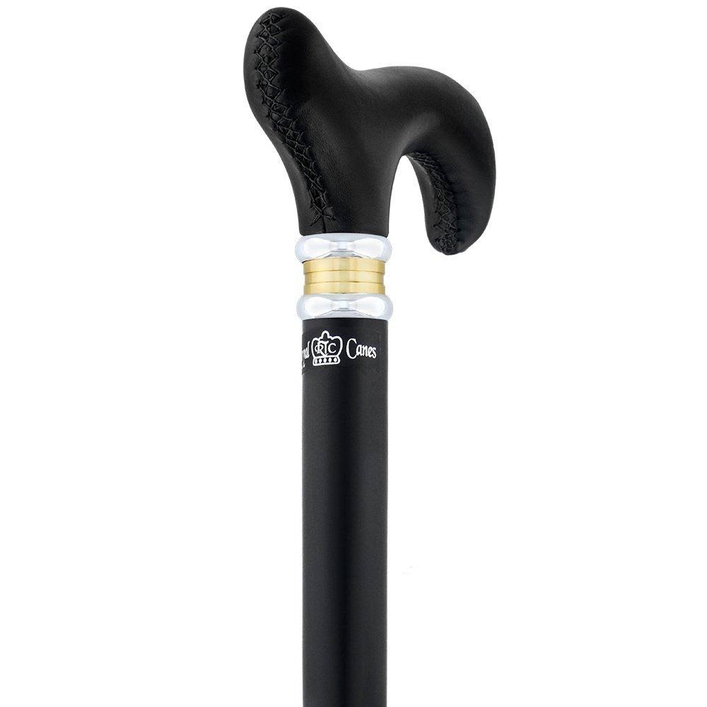 Black Leather Derby Walking Cane with Beechwood Shaft Q2213