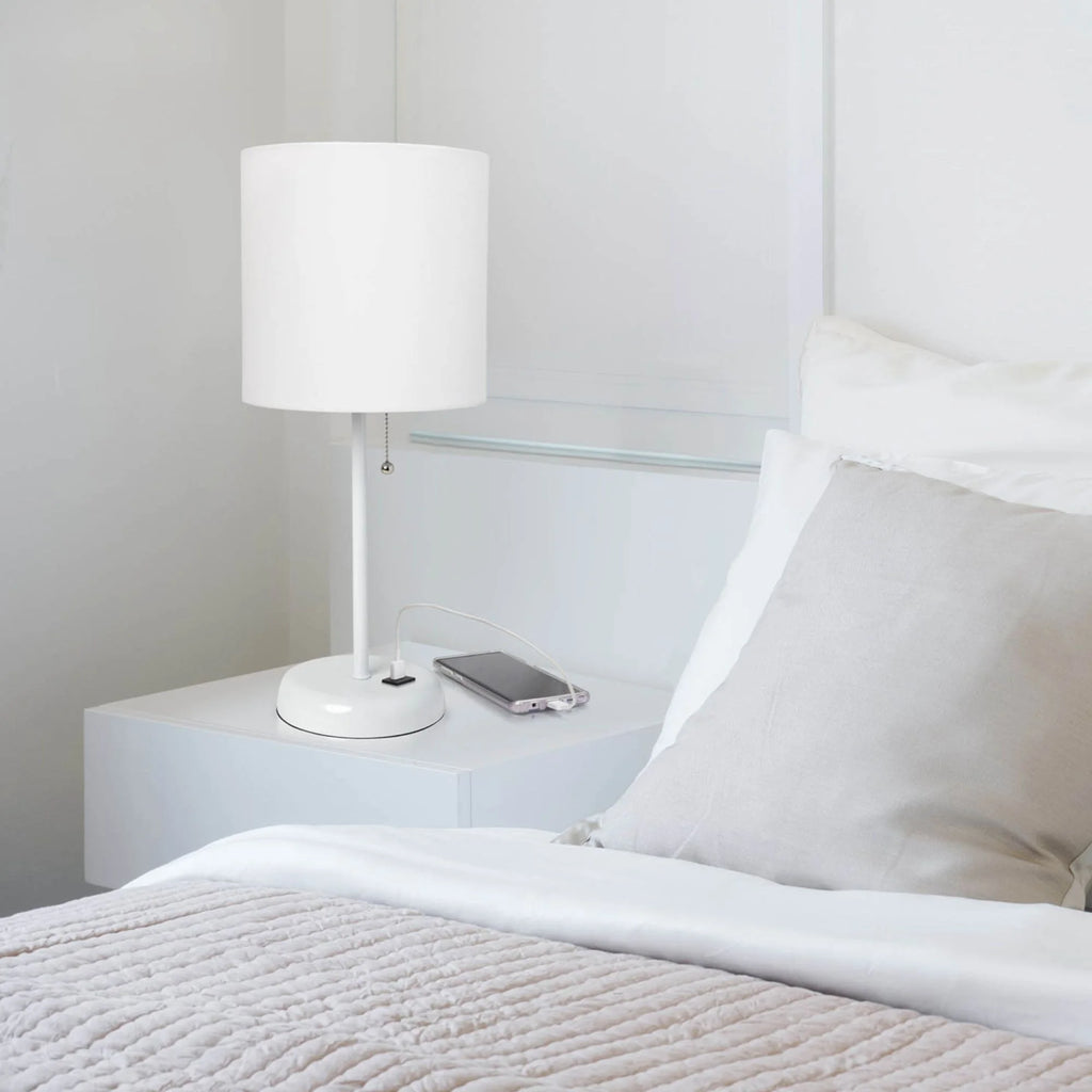 White Stick Lamp with Fabric Shade Q2536