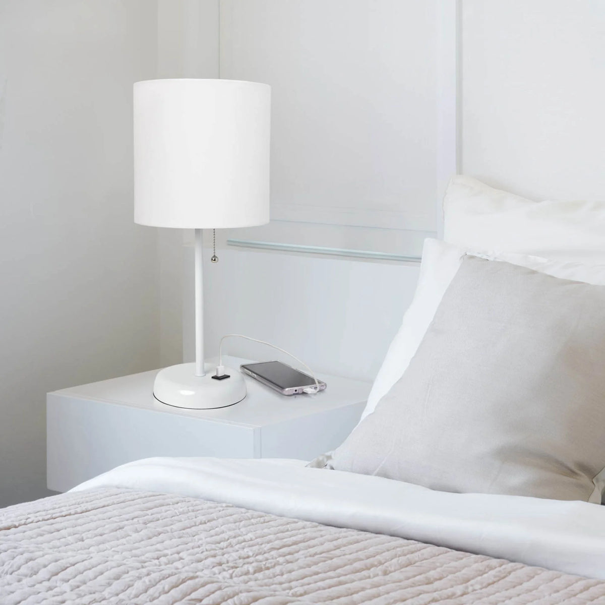 White Stick Lamp with Fabric Shade Q2536