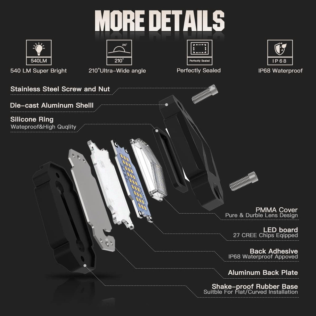 White LED Rock Lights 8PCS Pack of 2 L4947