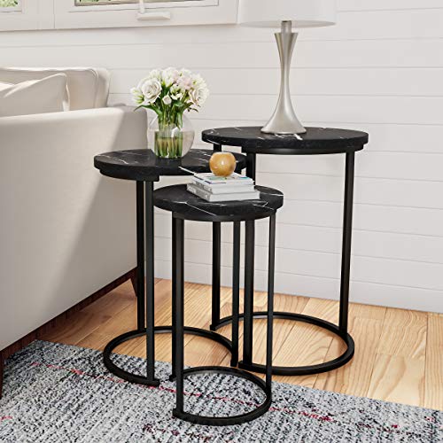 Set of 3 Round Faux Marble Nesting Tables D8756