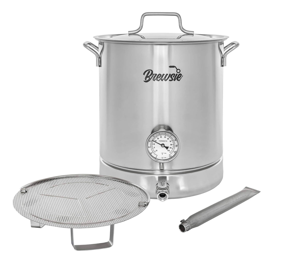 10 Gallon Stainless Steel Home Brew Kettle with False Bottom Thermometer and Ball Valve E734