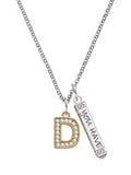 Goldtone Crystal Initial Bar Charm Necklace, 23" G6245