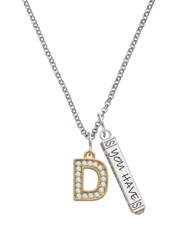 Goldtone Crystal Initial Bar Charm Necklace, 23" G6245