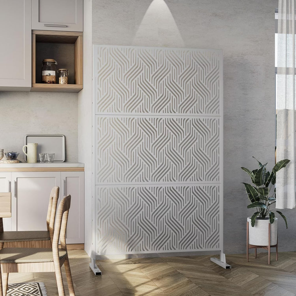White Freestanding Metal Privacy Screen L315542