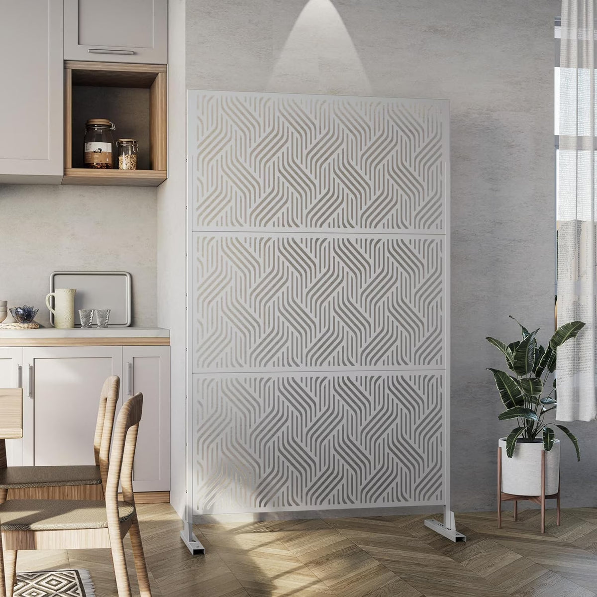 White Freestanding Metal Privacy Screen L315542