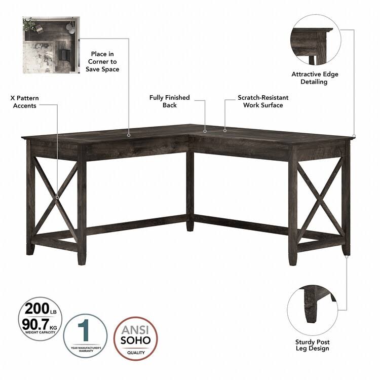 Dark Gray Hickory L Shaped Desk with Hutch and 2 Drawer Mobile File Cabinet R935