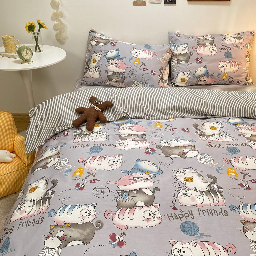 Red Floral 100% Cotton Kids Twin Duvet Cover Set with Zipper V55532