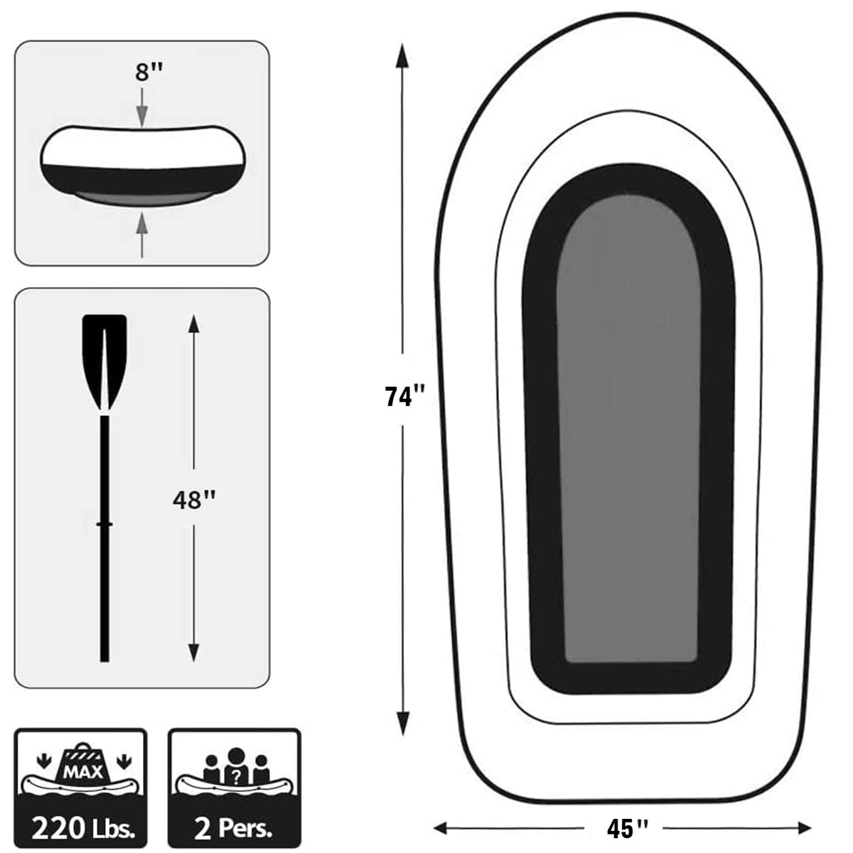 2 Person 74 inch Inflatable Fishing Boat with 2 Oars and Pump I474321