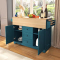 Rolling Kitchen Island on 5 Wheels with 2 Drop Leaf, Power Outlet and 3 Drawers, Green T793014