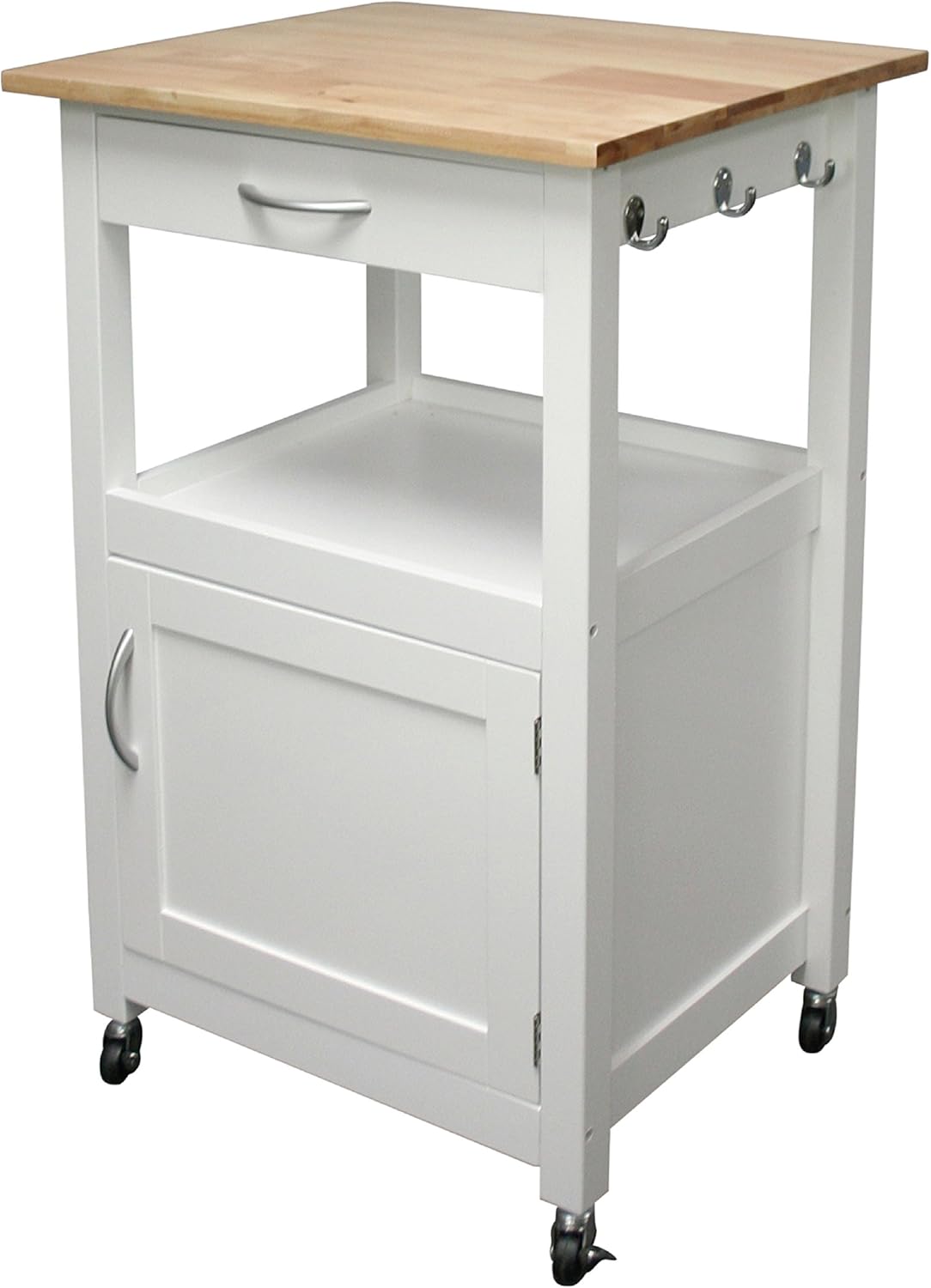 White Kitchen Island Cart with Natural Solid Hard Wood Top I437428
