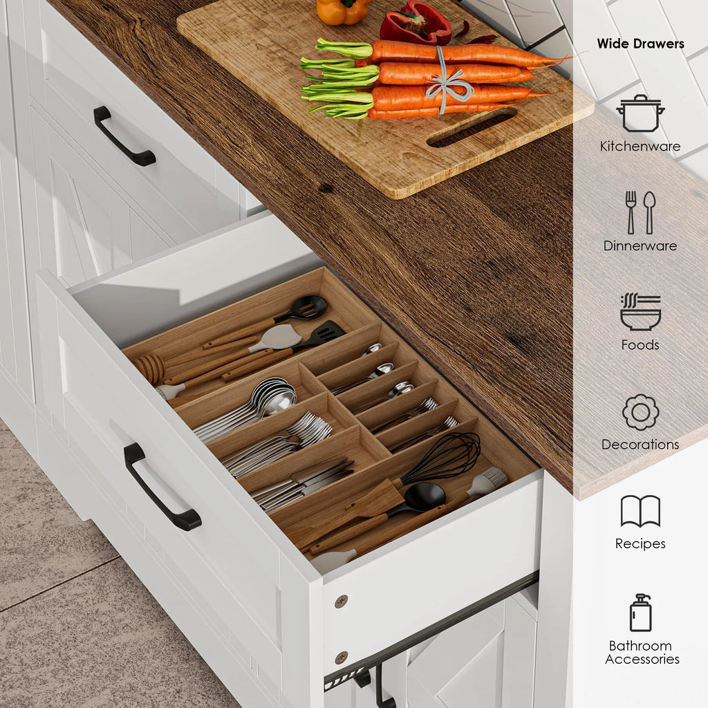 White Wood Buffet Sideboard with 2 Drawers and 4 Doors P406