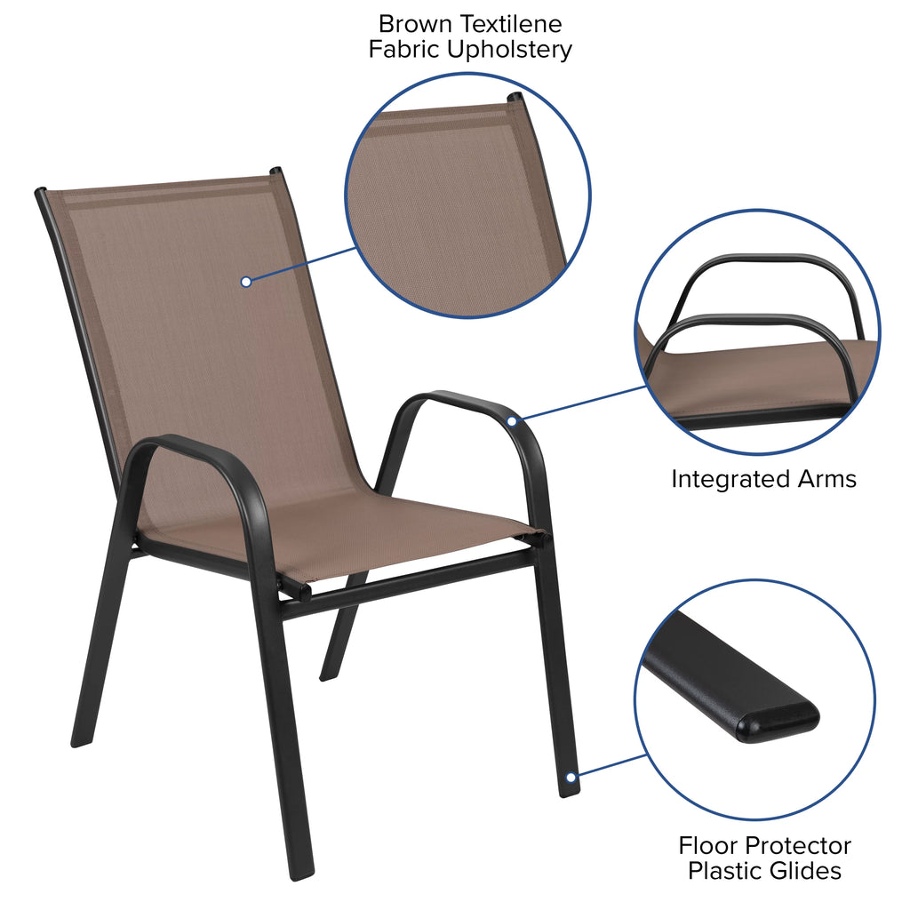 5 Piece Outdoor Patio Dining Set with 4 Brown Stack Chairs L96997