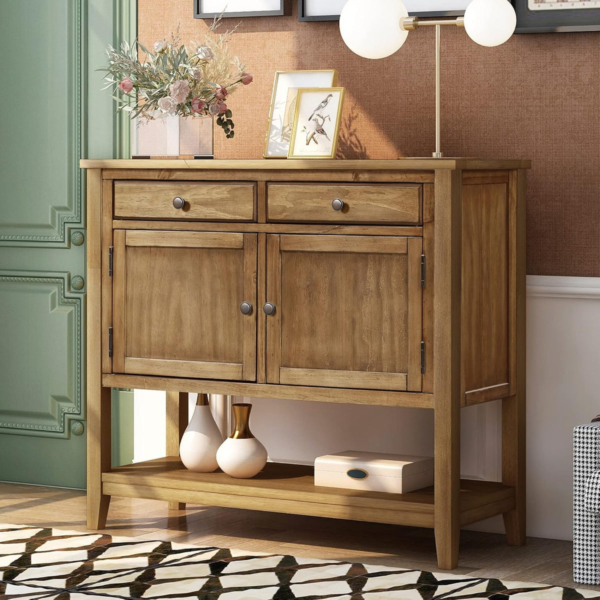Solid Wood Console Table with 2 Drawers and 1 Cabinet V751