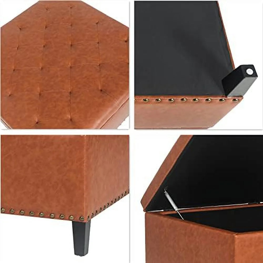 Orange Upholstered Tufted Ottoman Bench with Wood Legs U147