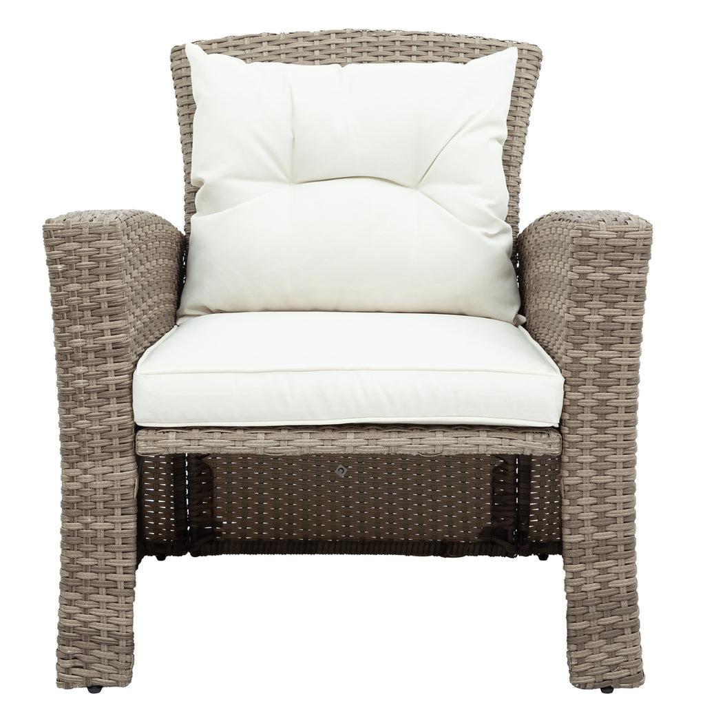 Patio Furniture Set of 4 Rattan Conversation Furniture with Ottoman and Glass Table X6831