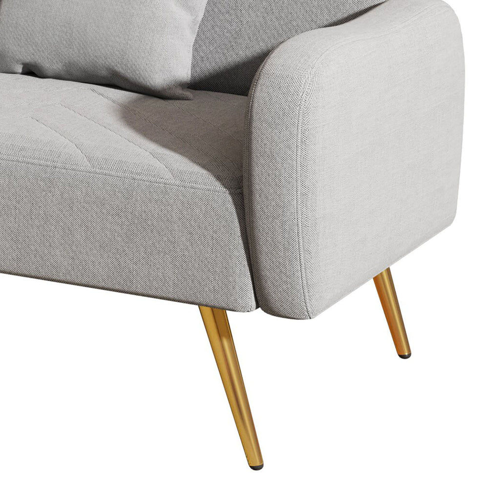 Grey Linen Upholstered Futon Sofa Bed with Two Pillows J62842