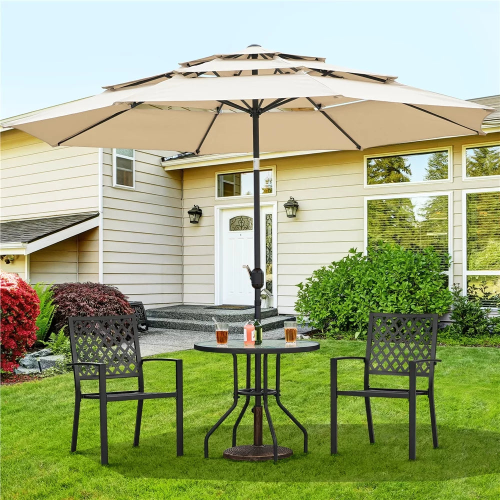 31.5'' Outdoor Patio Round Bistro Table with Umbrella Hole, Black T594