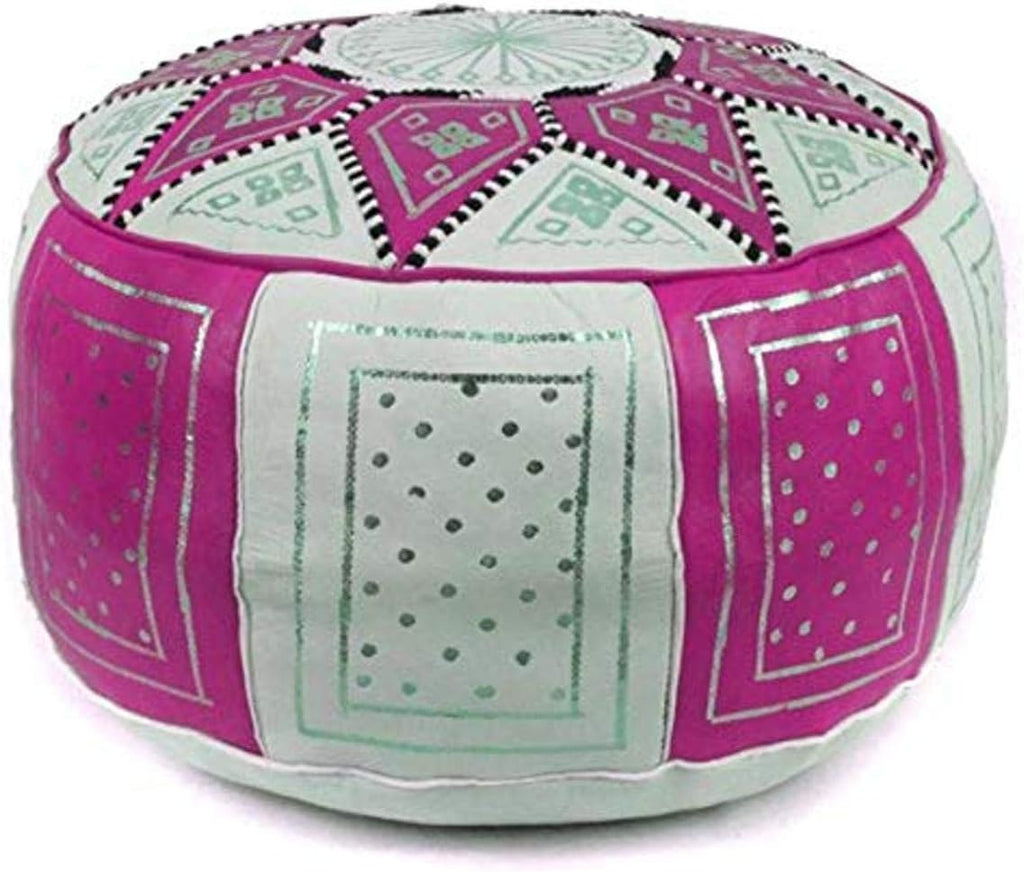 Black/Beige Moroccan Leather Pouf T79939